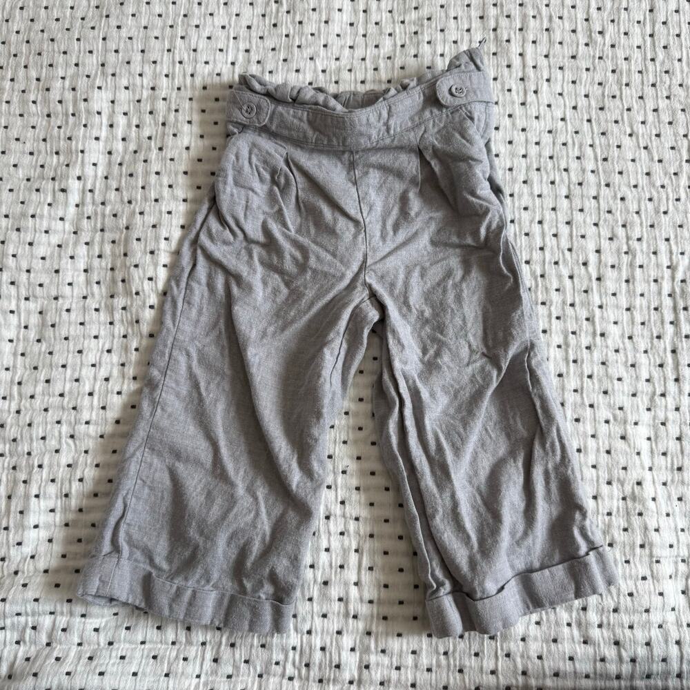 Janie And Jack Pants Wide Leg PaperBag Waist Gray Cuffed Ruffle Girl 3 3T